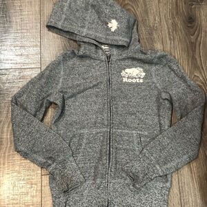 Girls Roots Jacket Size 8-10 Kids Charcoal Zip-Up Hoodie